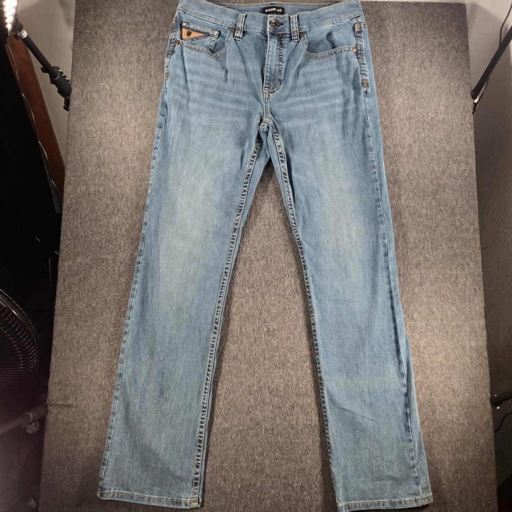 Rank 45 Jeans Mens 33x36 Blue Denim Straight Leg Western Stretch Workwear